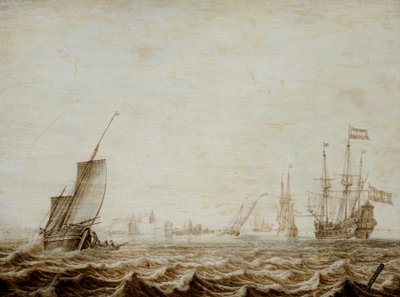 Un Wijdschip abaissant la voile dans une mer agitée, milieu du 17ème siècle - Heerman Witmont