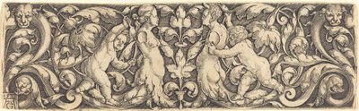 Panneau croisé avec vigne au centre et couple de tritons - Heinrich Aldegrever