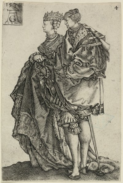 Couple dansant, planche quatre de Les grands danseurs de mariage - Heinrich Aldegrever