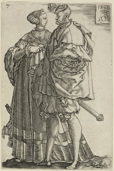 Couple dansant, planche sept de Les grands danseurs de mariage - Heinrich Aldegrever