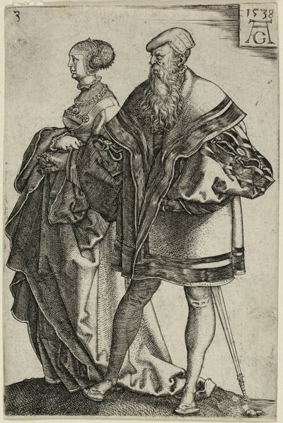 Couple dansant, planche trois de Les grands danseurs de mariage - Heinrich Aldegrever