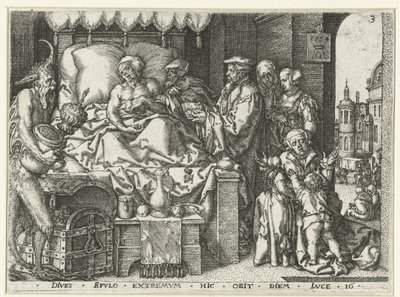 Le riche homme sur son lit de mort (Parabole de Lazare et le riche homme) - Heinrich Aldegrever