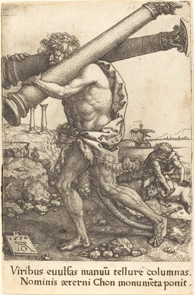 Hercule portant les deux colonnes de Gaza, 1550 - Heinrich Aldegrever