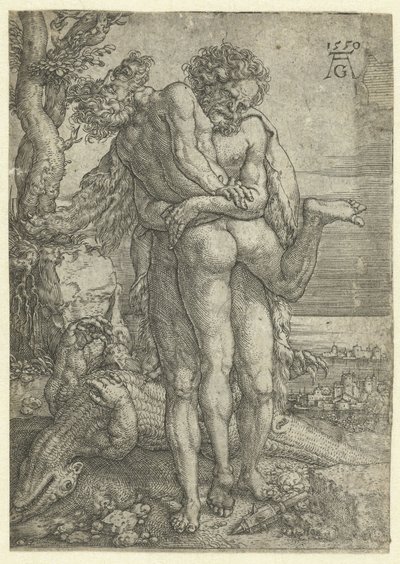 Hercule combat le dieu fleuve Achelus - Heinrich Aldegrever