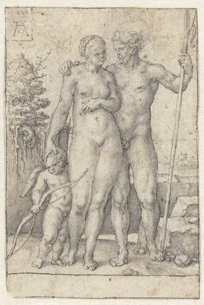 Paris, Œnone et Cupidon - Heinrich Aldegrever