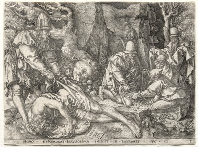 La parabole du bon Samaritain : Les voleurs attaquant les voyageurs - Heinrich Aldegrever