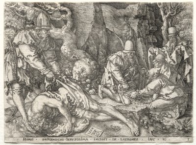 La parabole du bon Samaritain : Les voleurs attaquant les voyageurs - Heinrich Aldegrever