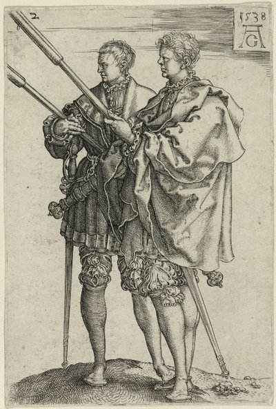Deux porteurs de torches, planche deux de Les grands danseurs de mariage - Heinrich Aldegrever