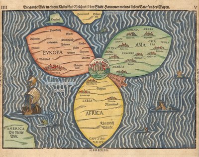 Les trois continents avec Jérusalem au centre du monde, 1581 - Heinrich Bünting