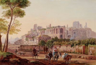 Scène de rue romaine devant le Palatin. 1832 - Heinrich Burkel