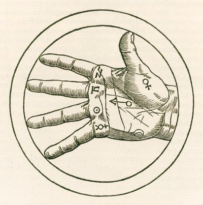 La main de la chiromancie gravure de Heinrich Cornelius Agrippa von Nettesheim (1486-1535) De occulta philosophia libri tres publié en 1533 - Heinrich Cornelius Agrippa von Nettesheim