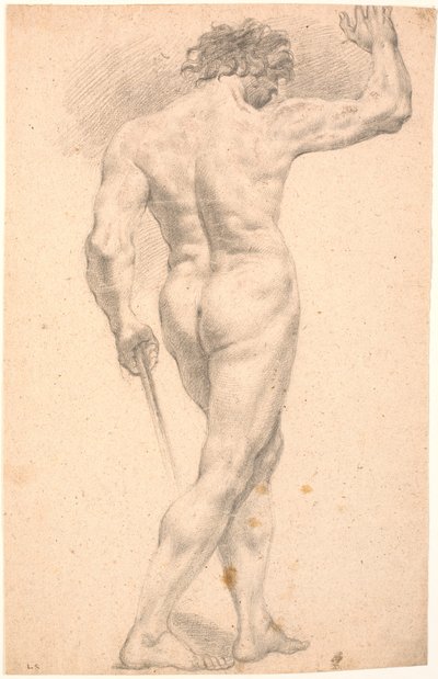 Modèle masculin debout, vu de dos, avec la main droite levée - Heinrich Dittmers