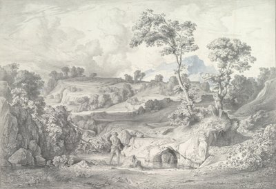 Paysage du sud avec un homme et un serpent, 1847 - Heinrich Dreber