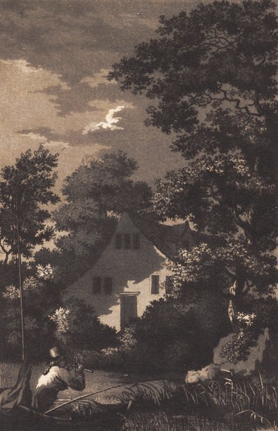 Paysage au clair de lune avec joueur de flûte - Heinrich Grosch