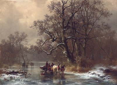 Bûcherons sur une voie navigable gelée, 1873 - Heinrich Hofer
