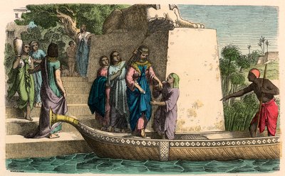 Égypte antique : Dame distinguée voyageant en barque - Heinrich Leutemann