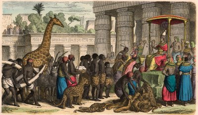 Égypte ancienne : Les Éthiopiens apportent leurs tributs devant le Pharaon - Heinrich Leutemann