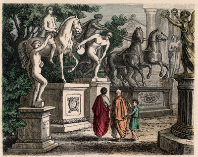 Grèce antique : Statues des champions olympiques érigées à Olympie, 1866 - Heinrich Leutemann