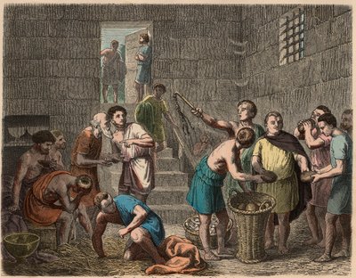 Rome antique : distribution de nourriture aux esclaves le soir, 1866 - Heinrich Leutemann