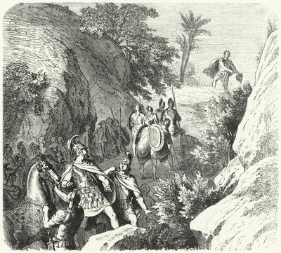 Persée de Macédoine en marche à travers les gorges de Thessalie (gravure) - Heinrich Leutemann