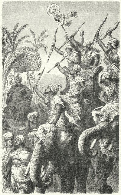 Porus, roi des Pauravas, passant en revue ses éléphants de guerre - Heinrich Leutemann
