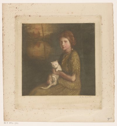 Fille avec un chat sur les genoux - Heinrich M. Krabbé (signed by artist)