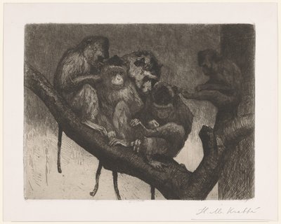 Cinq singes dans un arbre - Heinrich M. Krabbé (signed by artist)