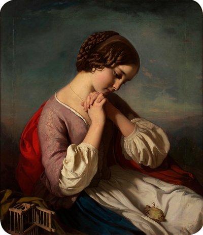 Fille avec oiseau mort - Heinrich Schlesinger