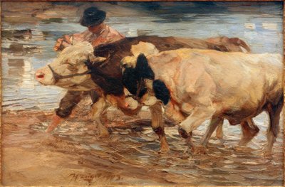 Valet avec vache et bœuf - Heinrich von Zügel