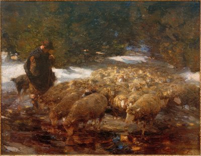 Berger avec moutons dans le paysage - Heinrich von Zügel