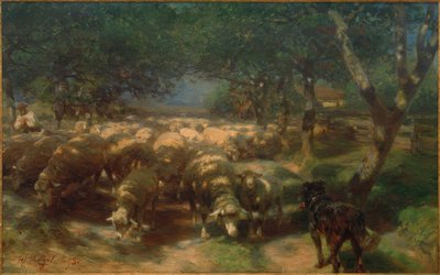 Troupeau de moutons avec chien - Heinrich von Zügel