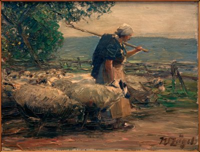 Bergère avec troupeau - Heinrich von Zügel