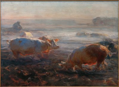 Cochons dans le champ de chaume - Heinrich von Zügel