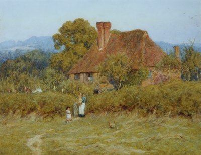 Cottage à Broadham Green, Surrey, dans la lumière du coucher de soleil - Helen Allingham