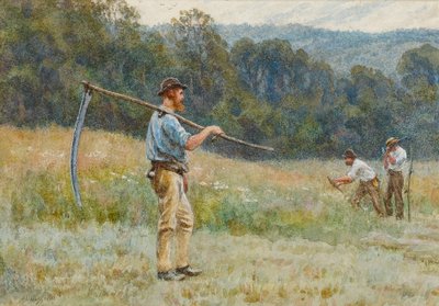 Fauchage de foin dans les collines du Surrey - Helen Allingham