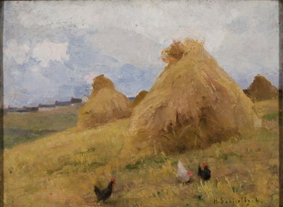 Poules parmi les gerbes de maïs, c.1888 - Helene Schjerfbeck