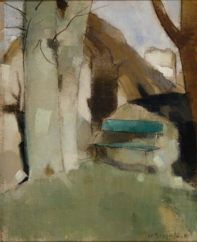 Ombre sur le mur II Banc vert, 1928 - Helene Schjerfbeck