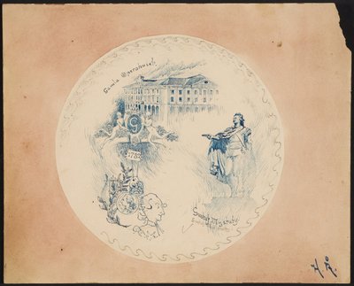 Teller mit Stockholm-Motiv, Altes Opernhaus vor rosa Hintergrund - Helmer Osslund
