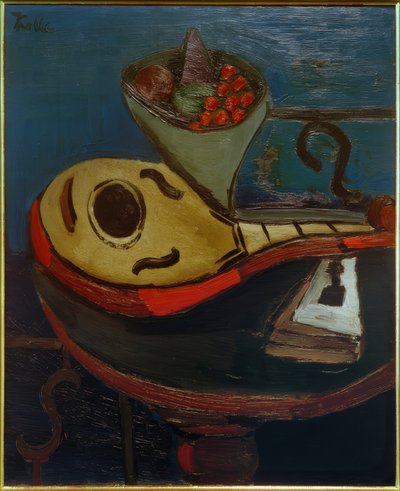 Nature morte : Mandoline et bol de fruits sur une table - Helmut Kolle