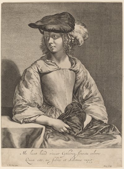 Fille avec un chapeau à plumes - Hendrick Bary after Gerard ter Borch the Younger
