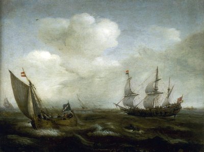 Navire néerlandais et bateau de pêche dans la brise - Hendrick Cornelisz Vroom