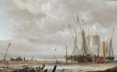 Scène de plage avec des bateaux de pêche - Hendrick Dubbels