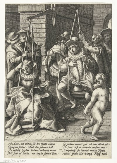 La balance du mariage (série Spreekwoorden naar Karel van Mander) - Hendrick Goltzius (attributed to workshop of)