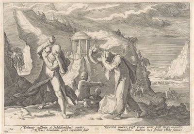 Deucalion et Pyrrha créant une nouvelle race humaine - Hendrick Goltzius (workshop of)