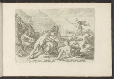 Neptunus et les dieux des rivières causent un déluge - Hendrick Goltzius (workshop of)