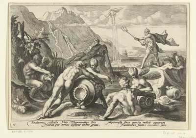 Neptune et les dieux des rivières provoquent un déluge - Hendrick Goltzius (workshop of)