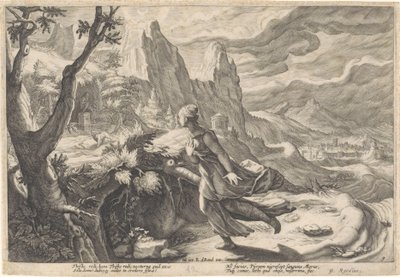 Thisbé fuit devant la lionne - Hendrick Goltzius (workshop of)