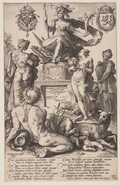 Allégorie de Rome, plaque de titre des Héros romains - Hendrick Goltzius