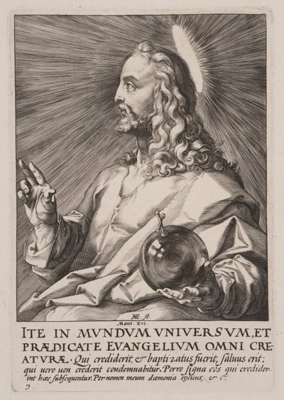 Christ (en tant que Salvator Mundi), du Christ, des Apôtres et de St Paul avec le Credo - Hendrick Goltzius