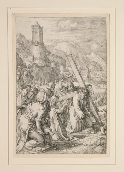 Christ portant la croix, n°9 de La Passion, une série de 12 gravures - Hendrick Goltzius